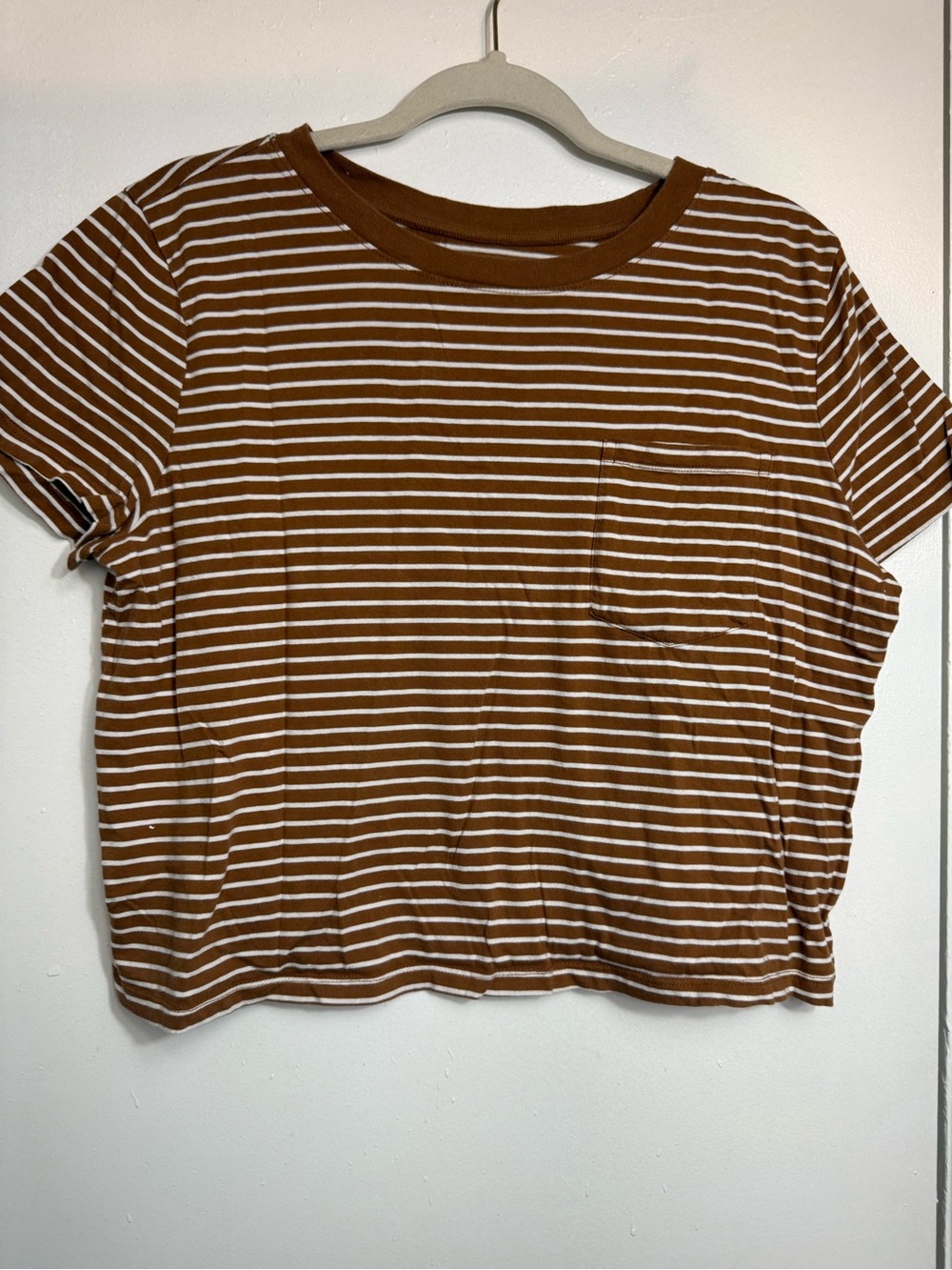 4/$10 a.n.a Brown and White Striped Crop Tee